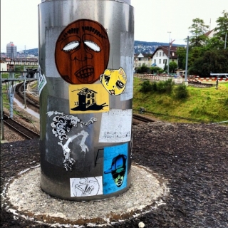 #streetart #sticker #slaps including #ätr, #zwosiba and a #skeleton by #baba of #2047 (maybe?) in #zurich